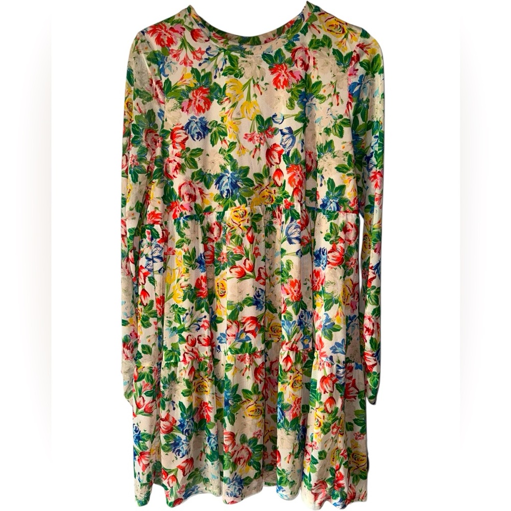 AFRM size Large Multicolor Floral mini Dress with sheer sleeves - Picture 2 of 7